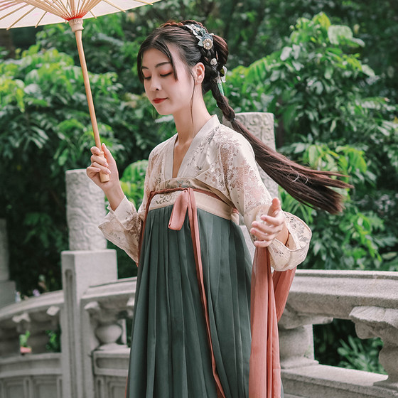 Huaxiaoru/Zhuli Pavilion/One-piece traditional Hanfu six-meter swing improved lace chest-length skirt for summer women