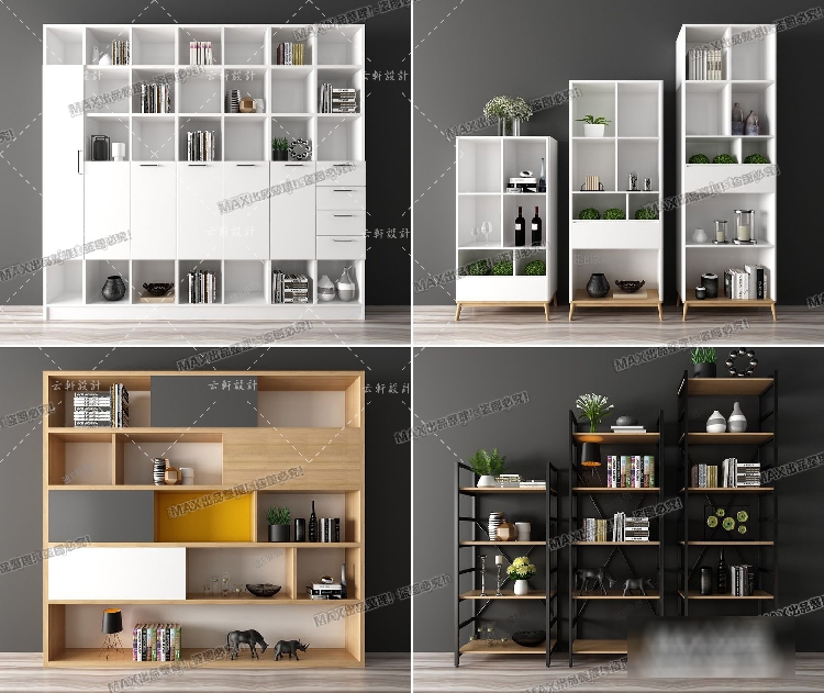 装饰柜植物书柜3d模型室内家装盆栽饰品柜3dmax模型素材库-21