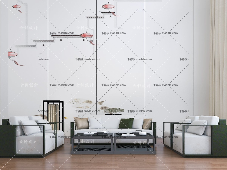 中式风格单体家具3d模型室内家装设计沙发茶几客厅3dmax模型-14