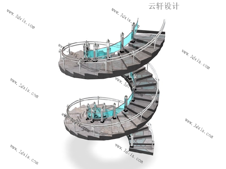 中式欧式现代楼梯3d模型旋转木质铁艺楼梯扶手栏杆3dmax模型-20