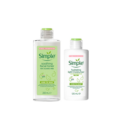 Simple清妍亲肤爽肤水200ml保湿乳125ml保湿修复清爽补水水乳组合