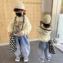 Boy Breaking Cave Jeans Han Version Spring Autumn 2022 New Children Pants Casual Child Clothing Boy Long Pants Ocean Gas Tide