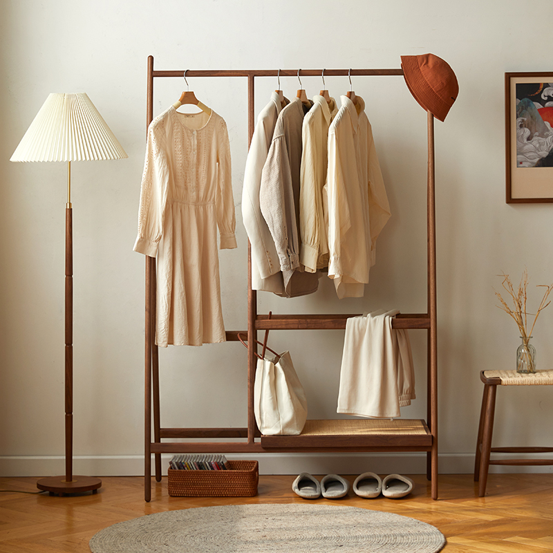 Hi Yingsen Nordic Black Walnut Cherry Wood Hat Hat Japanese Solid Wood Household with Floor Hanging Handle Bedroom Rack