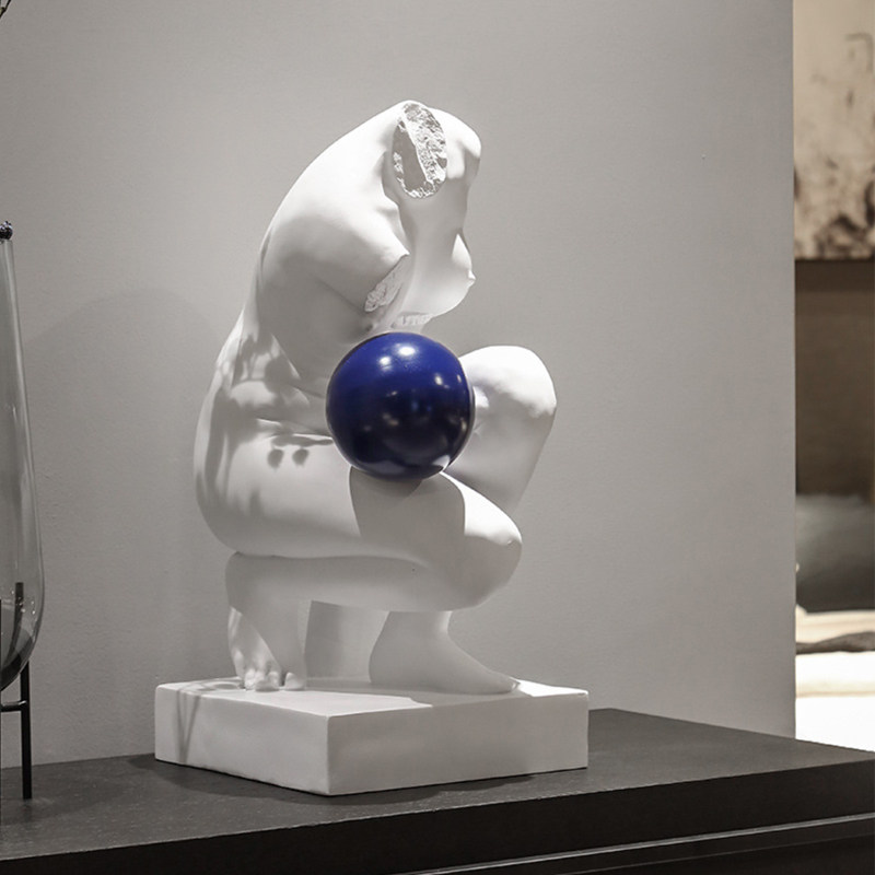 Creative Basket Color Ball White Abstract Human Body Art Sculpture Resin Pendulum piece Large-size plate Furnishing Modern Brief-Taobao