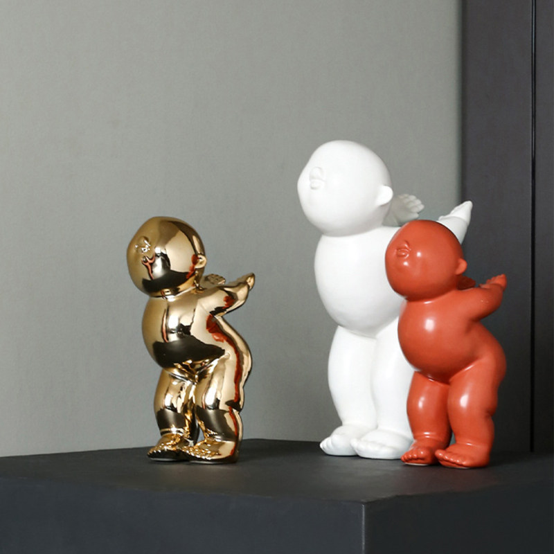 Gold red abstract figure ceramic decoration Nordic modern minimalist home living room model room hotel decoration ornaments