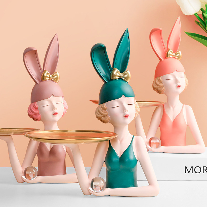 Creative porch decoration cat bunny girl tray modern girl key storage living room TV cabinet home decorations