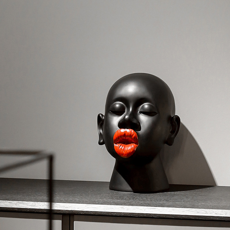 Modern abstract flame red lips black head portrait African character art lucky ornaments porch model room creative