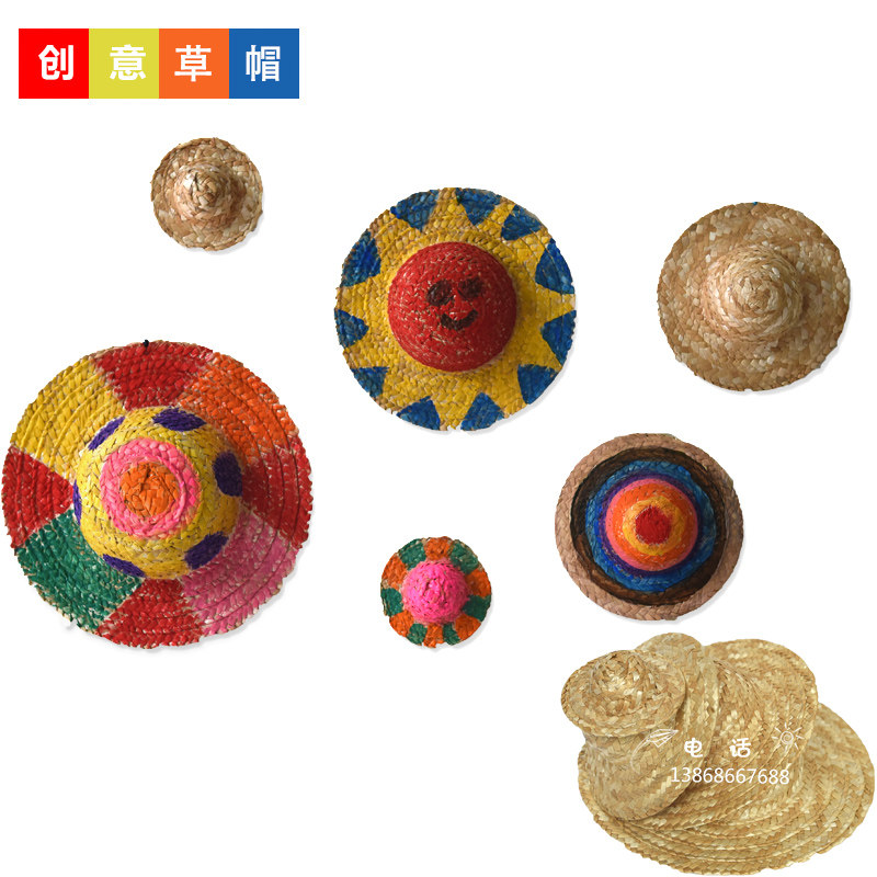 DIY art painting straw hat white embryo white mold handmade materials Kindergarten classroom wall layout creative decoration