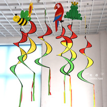 Kindergarten air corridor hanging decoration Hanging cartoon animal wind turn fabric decoration Classroom three-dimensional multi-layer festival