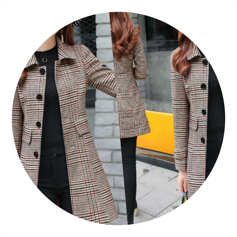 Áo khoác len mùa thu đông 2019 Quần áo nữ phổ biến mùa xuân và mùa thu nhỏ Nút áo kẻ sọc dài giữa Hàn Quốc - Trung bình và dài Coat
