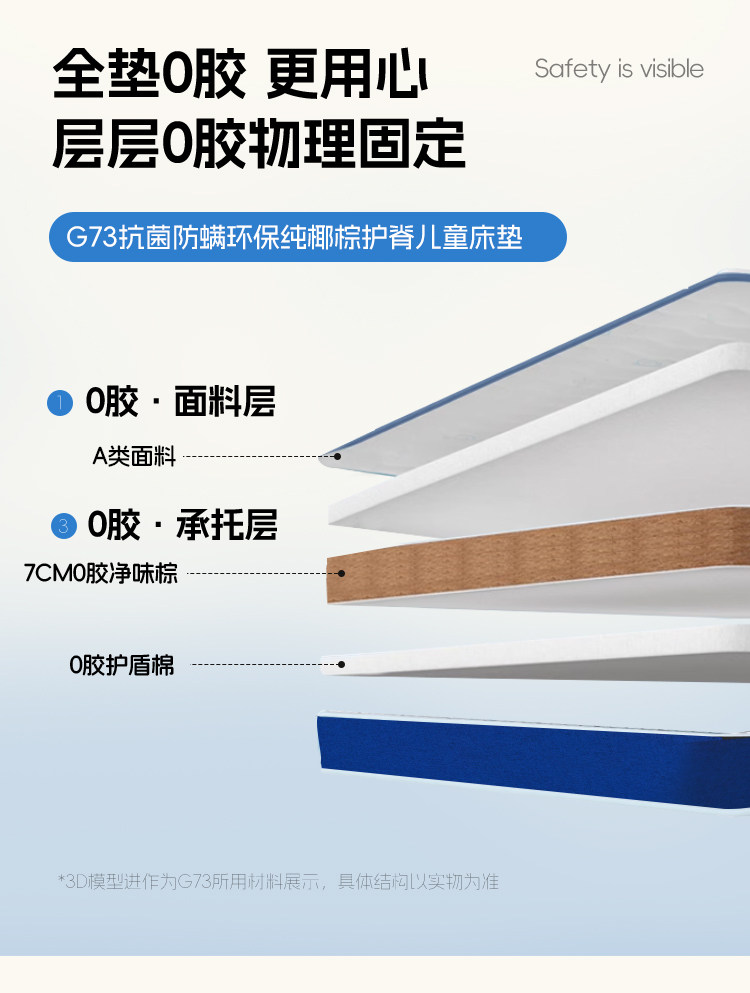 Тюфяк пены памяти 儿童床垫抗菌防螨纯天然环保无胶椰棕科学护脊10cm薄款华夫格可拆