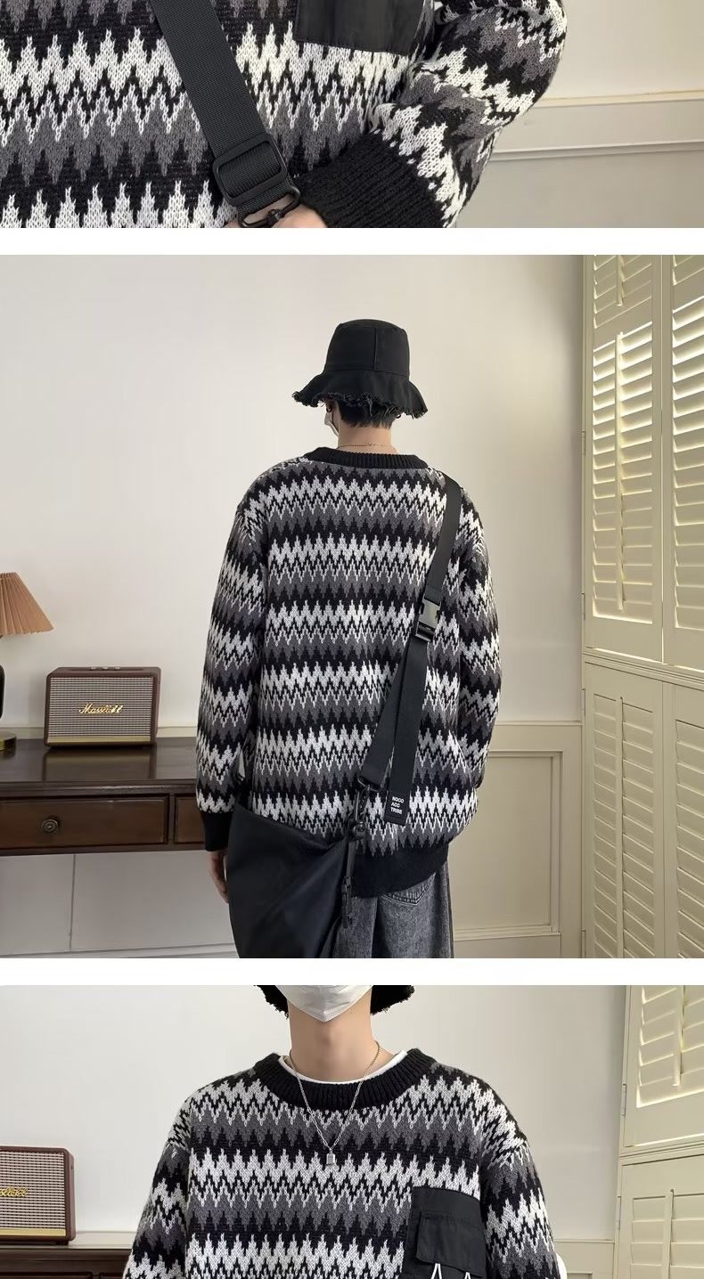 Men's Oversized Knit Sweater For Men Casual Style With Pockets_voghion.com