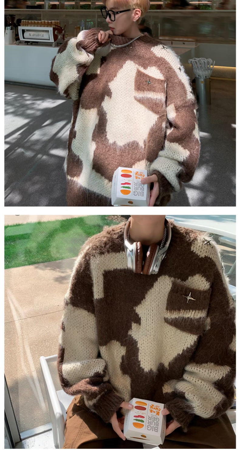 Women's Knitted Tie Dye Pullover Sweater Autumn Winter Fleece Top_voghion.com