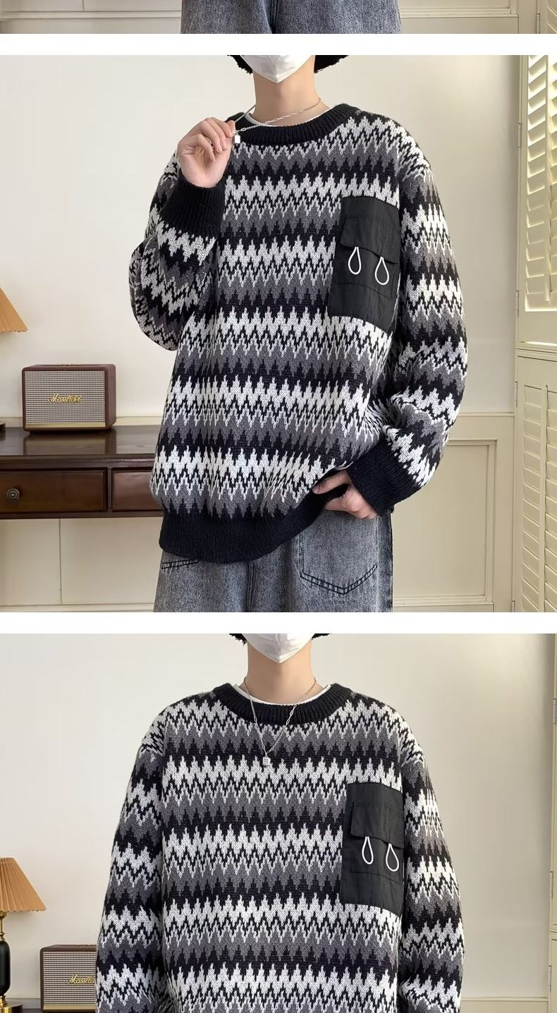Men's Oversized Knit Sweater For Men Casual Style With Pockets_voghion.com