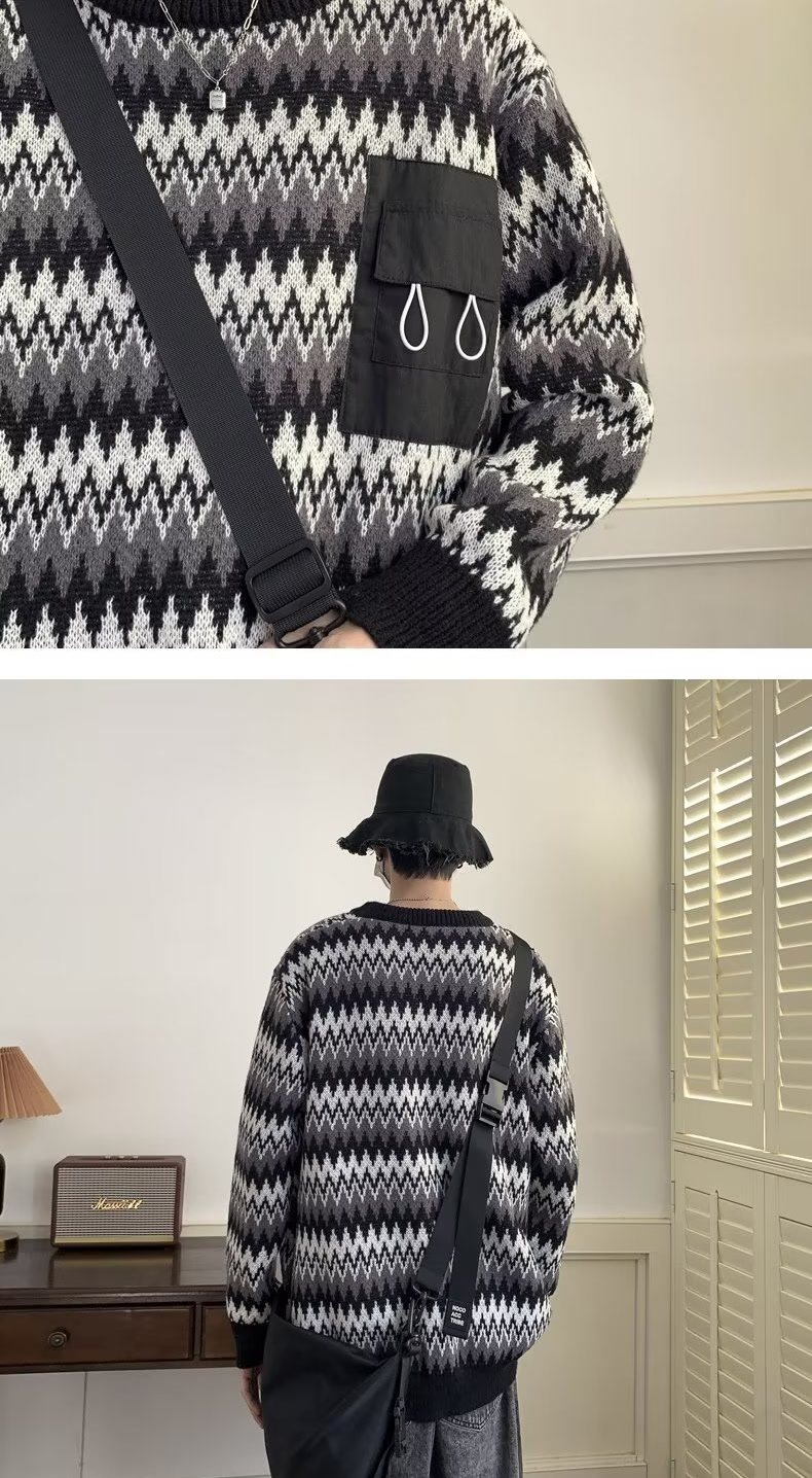 Men's Oversized Knit Sweater For Men Casual Style With Pockets_voghion.com
