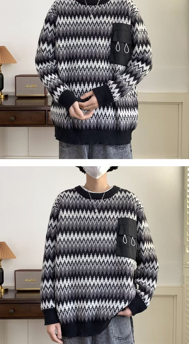 Men's Oversized Knit Sweater For Men Casual Style With Pockets_voghion.com