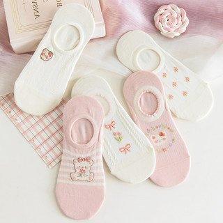 Caramelera Socks for Women, Summer Thin Invisible Silicone Non-Slip Shallow Cotton Socks, Cute Cartoon Design, Suitable for Pairing with Shoes, No-Show Socks