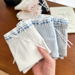 Pear Xiaoluo Color-Blocked Checkered Panties for Women 10A Antibacterial Pure Cotton Solid Color Briefs