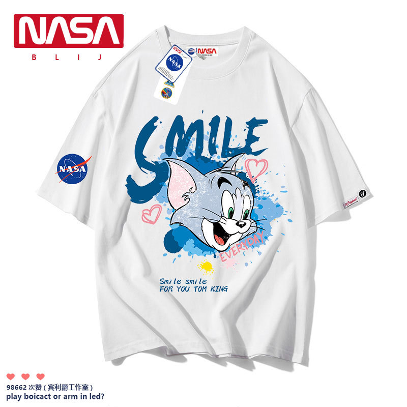 Nasa Co-Branded Tom and Jerry T-Shirts for Men and Women, Short-Sleeved Couple Tops, Tomandjerry Cartoon Animation Peripherals