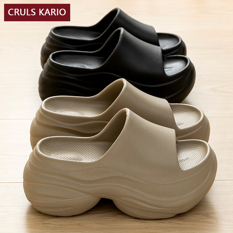 French Thick-Soled Slippers for Women, Height-Increasing Indoor Platform Slippers, Non-Slip Beach Sandals, Versatile Popular Internet Celebrity Sandals