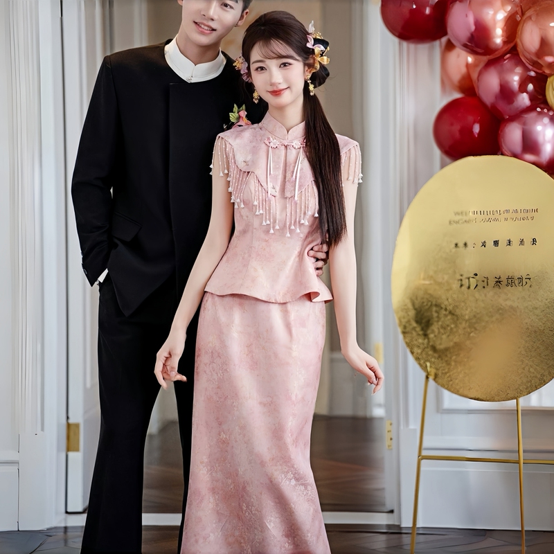 Pink New Chinese Style Engagement Outfit Set 2026 New Bride Dress Toasting Dress Petite Homecoming Dress High-End Feel Pink New Chinese Style Engagement Outfit Set 2026 New Bride Dress Toasting Dress Petite Homecoming Dress High-End Feel