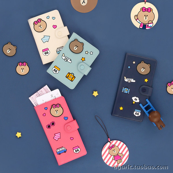 South Korea line friends cute brown bear tide fashion girl 3M anti-information leakage passport holder identification bag