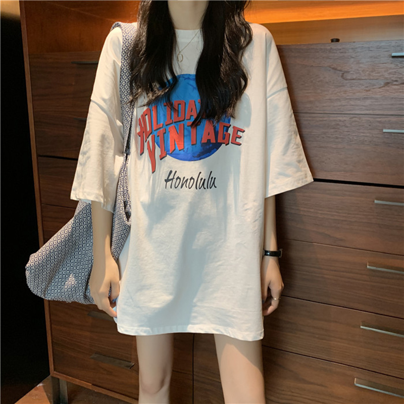European-Style Large White Pure Cotton Short-Sleeve T-Shirt for Women, 2026 New Model, Loose Mid-Length Top That Hides the Lower Body and Covers the Hips