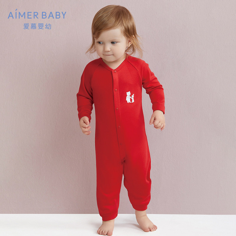 (Milk) AIMER children's infants and young children's New Year's red clothing newborn red jumpsuit Climbing suit