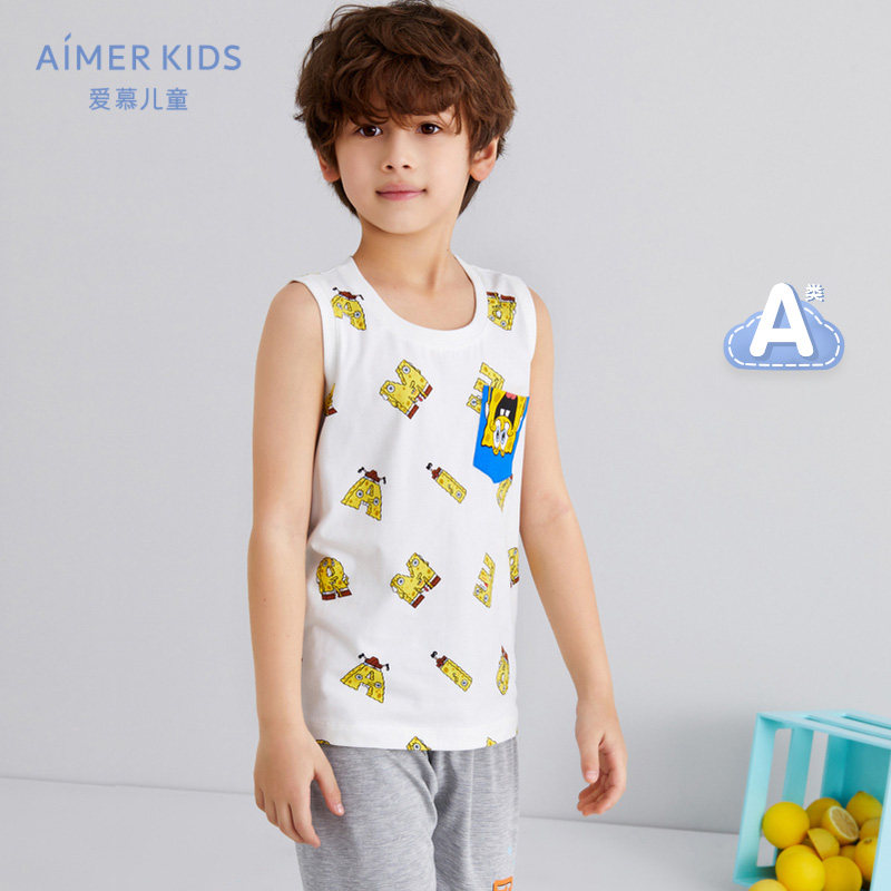 (ID integration) Love Kids 2 years old + Boy SpongeBob Summer Bottom Tops Vest Home Wears