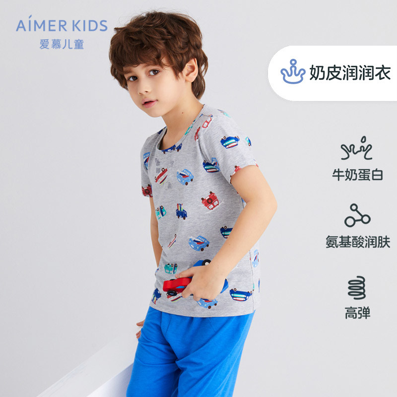 Milk department) Xia xinpin love children 2 years old + boys boys pull-over short-sleeved pajamas homewear five-point pajama pants