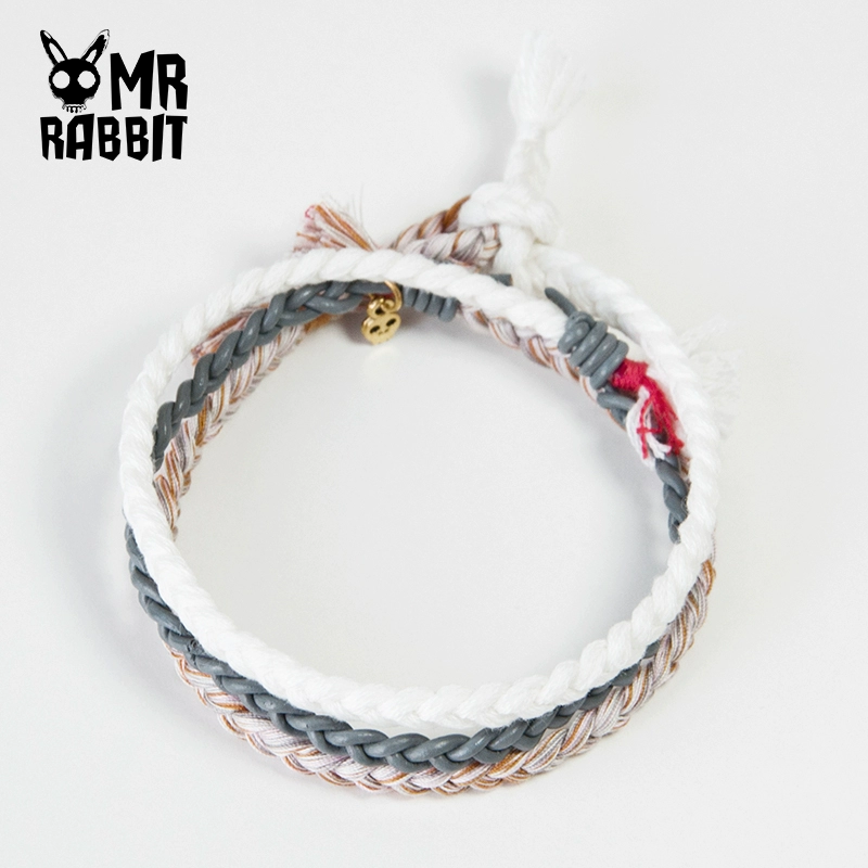 Ông Rabbit handmade tùy chỉnh dệt 3 vòng tròn màu trắng xám pha trộn màu sắc mong muốn vòng tay màu đất - Vòng đeo tay Clasp