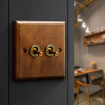 黑胡桃木酒店复古开关面板 86型五孔一开家用暗装实木开关插座
