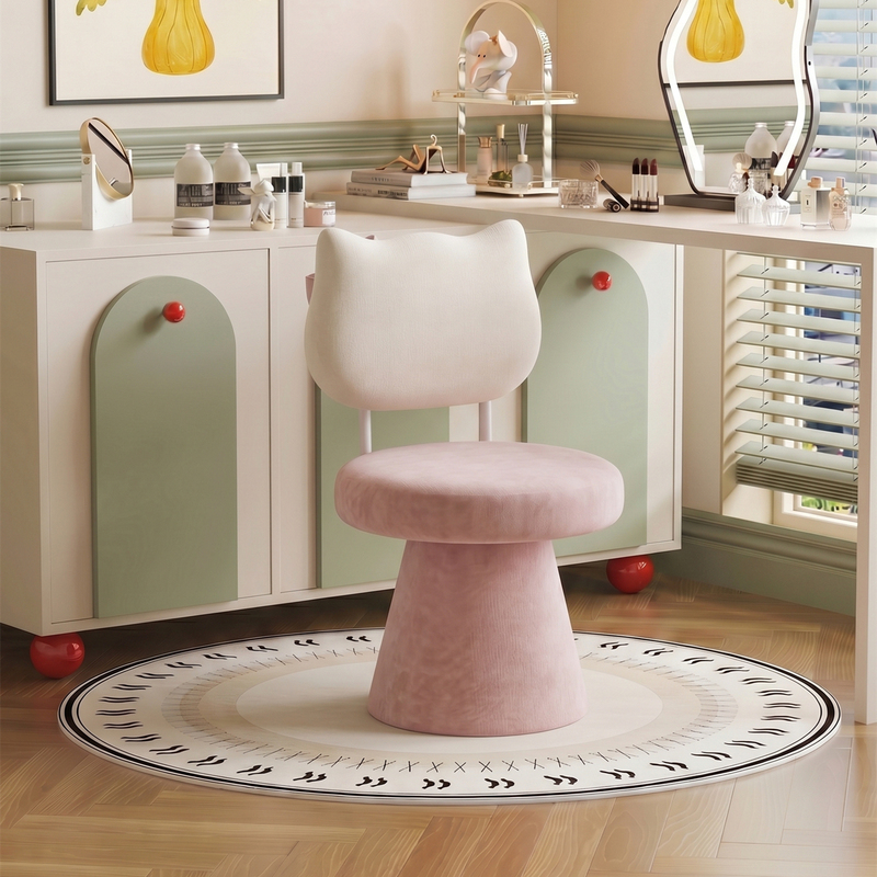 Cat Ear Backrest Cartoon Dressing Stool Pink Bedroom Makeup Stool Dressing Table Special Chair Swivel Makeup Chair