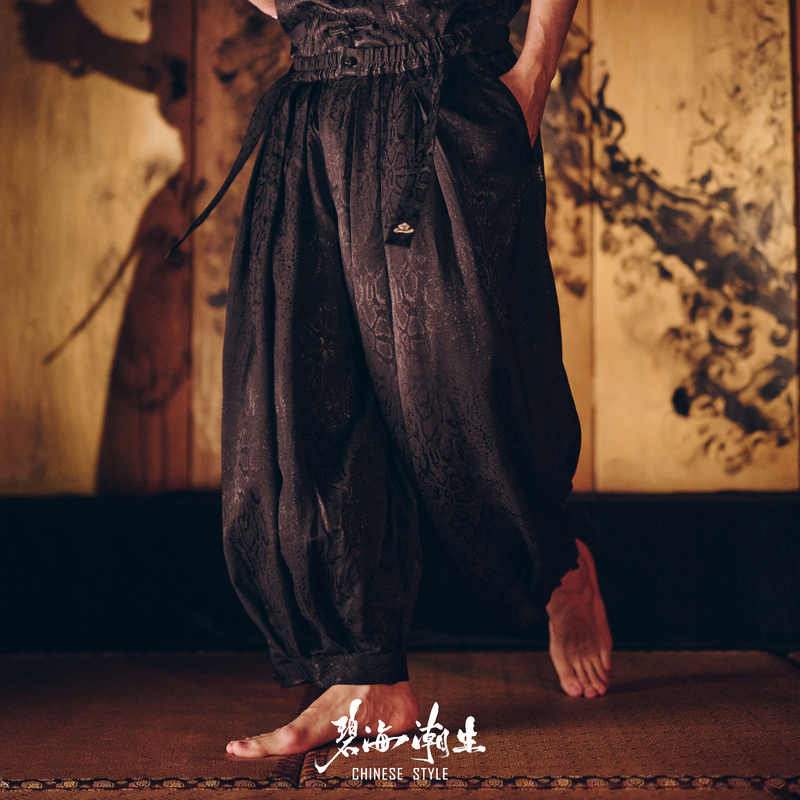 Spring and Summer New Original Chinese Style National Trend Silk Jacquard Loose Casual Trousers