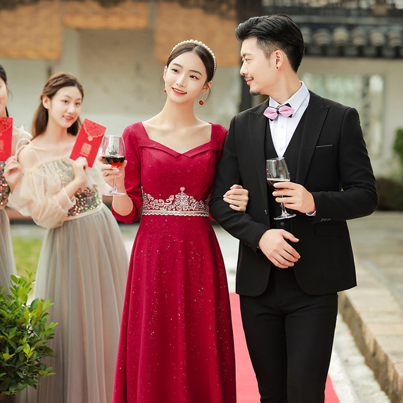 Toast clothing bride 2022 new rental wine red large size fat mm summer pregnant women evening dress female small