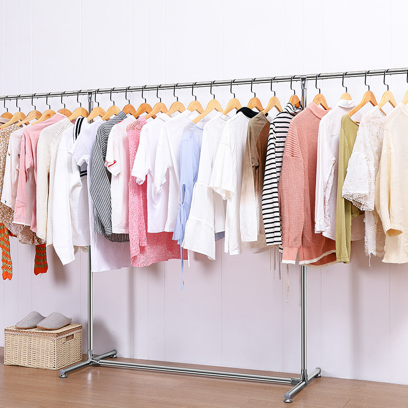 Clothes rack Floor folding indoor dormitory clothes rack Stainless steel single pole balcony