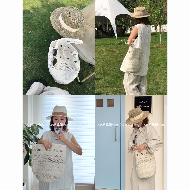 Yuyu_Summerju Recommended! Hand-Woven Crochet Hollow-Out Tote Bag, Vacation-Style Beach Bag, Single-Shoulder Bucket Bag