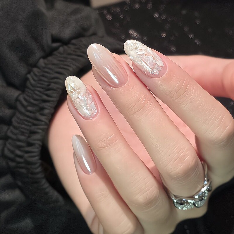 【Ling Luo Original】Fingertip Aura Aurora Gradient Atmosphere Pearlescent Acetate Handmade Nail Art Wearable Nails