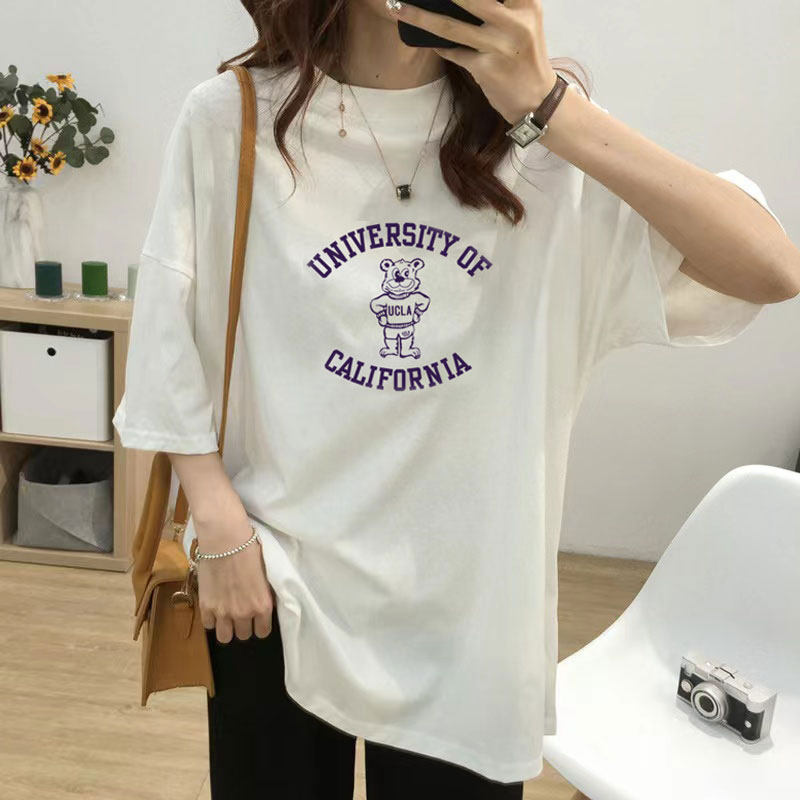 New Korean version pure cotton T-shirt female pregnant woman short sleeves Long version blouse loose large size for summer fashion comfortable half sleeves