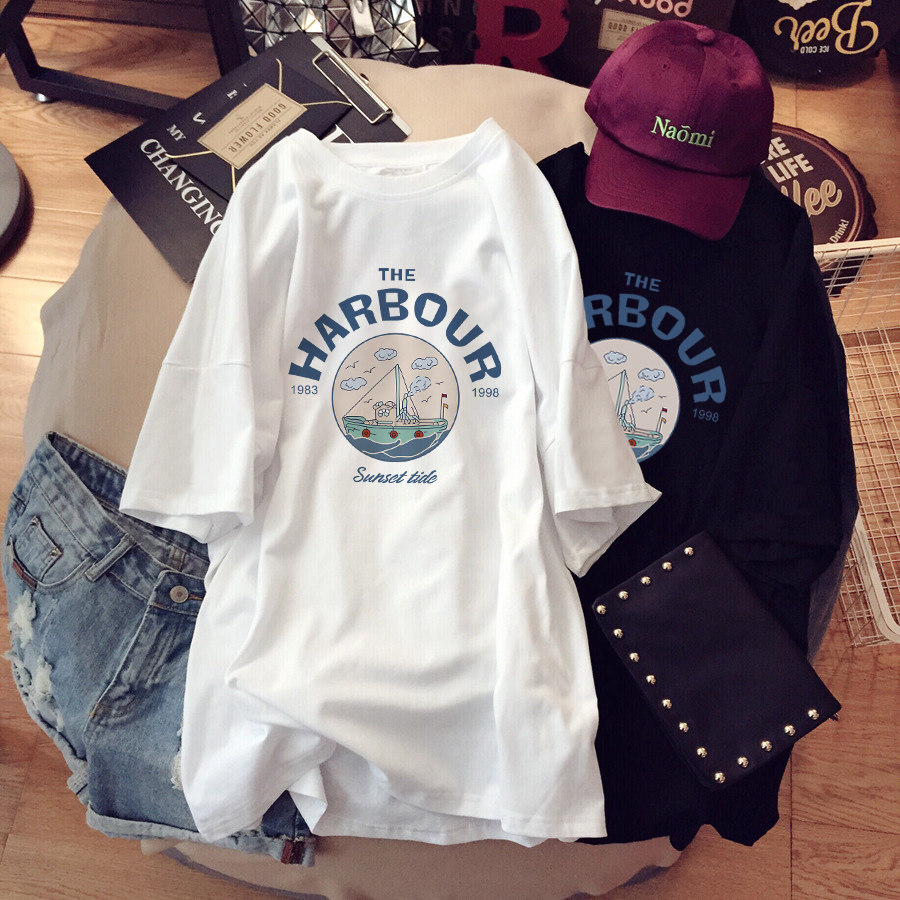 Pure cotton short-sleeved t-shirt women's top mid-length version loose large size women's Korean version of the tide ins white pregnant women half-sleeved summer