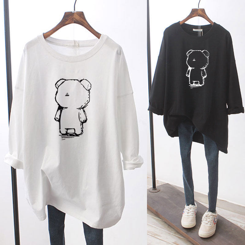 Cotton women's long-sleeved t-shirt women's tops mid-length large size women's clothing loose Korean version of the bottoming shirt pregnant women spring and autumn clothing