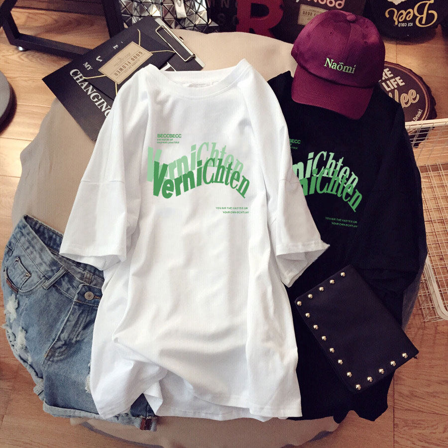 Short Sleeve T-Shirt Maternity Wear Mid-Length Top Loose Korean Version Large Size Cotton T-Shirt Half Sleeve White Versatile Summer Dress