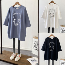 2022 new gestational woman in summer pure cotton short sleeve t-shirt female medium long blouses loose Korean version of cartoon print