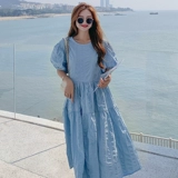 Летнее синее платье, дизайнерская юбка, большой размер, коллекция 2023