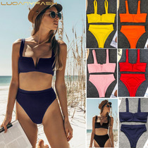 2019 foreign trade explosions European and American women bikini V collar sexy high waist bikini holiday bikini swimwear