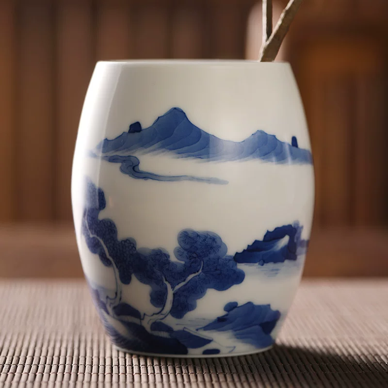 Sansui, blue and white museum, set, pens holder, hand painting, style