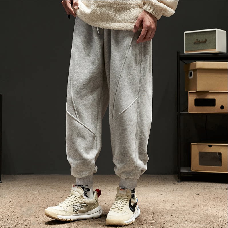 Tide brand sweatpants men's autumn Hong Kong style solid color stitching loose all-match overalls sweatpants trend casual beam pants