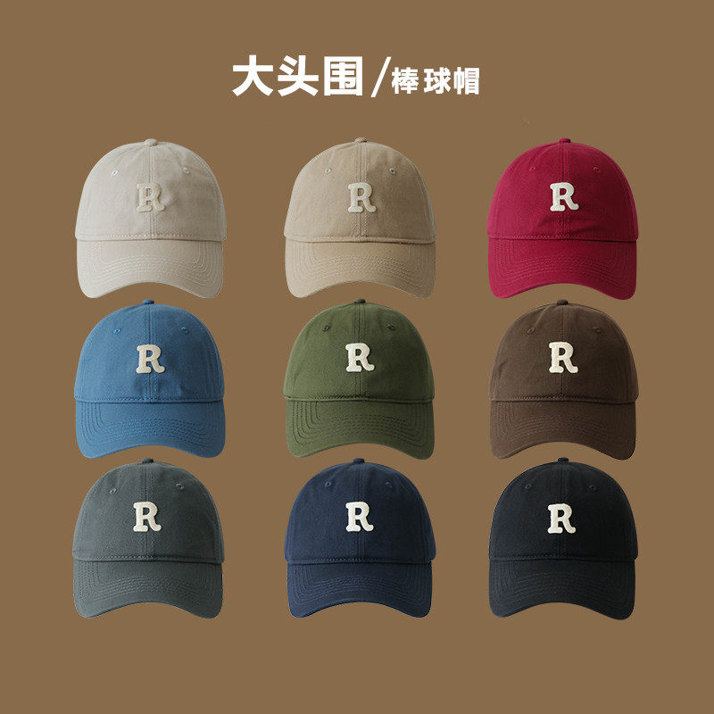 Men's R standard letter baseball cap big head circumference is thin adjustable wild sunshade hat Korean version peaked cap tide
