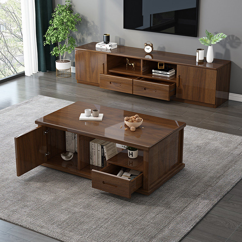 Nordic solid wood coffee table TV cabinet combination furniture new set modern minimalist small apartment floor TV cabinet