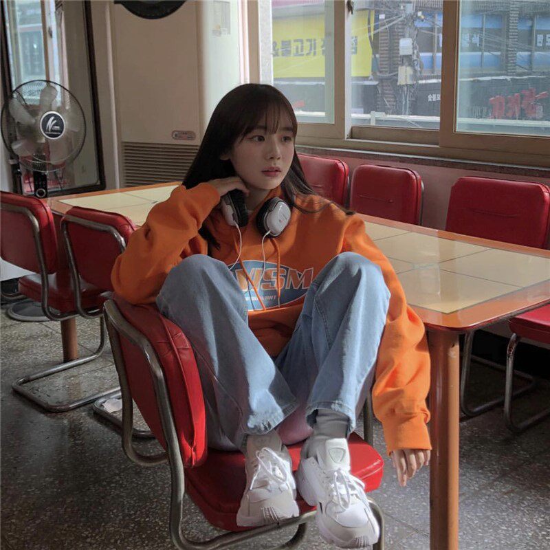 2022 early spring South Korea Dongdaemun tide brand retro hoodie loose sweater long-sleeved top women's lazy wind bf
